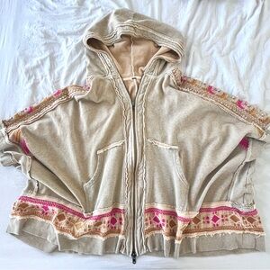 Free People | Size M/L Embroidered Oversized Zip Up Poncho